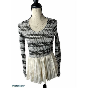 Altar'd State Womens Long Sleeves Crochet Black Gray Striped Babydoll XS‎